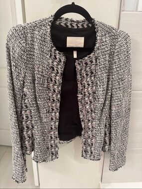 Rebecca Taylor Black & White Bouclé Fringe Jacket